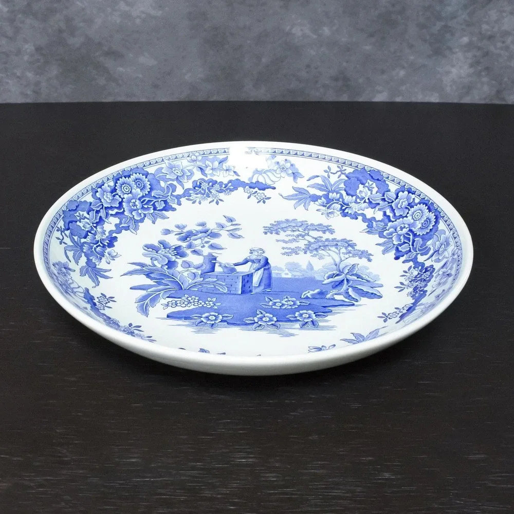 Vintage Spode Blue Room Collection Girl At Well Blue & White Pasta Bowl